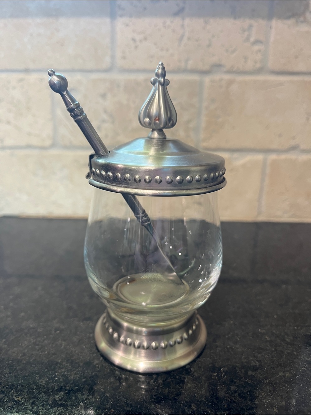 Southern Living At Home Pewter-Tone Glass Sugar Pot with Spoon